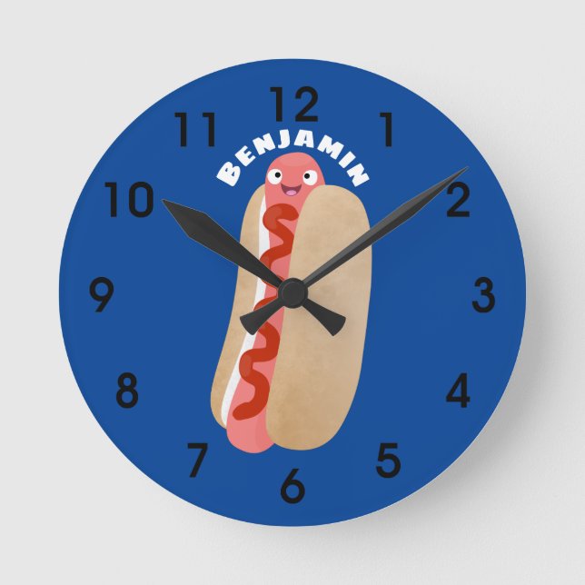 Horloge Ronde Curieux hot dog Weiner dessin animé (Recto)