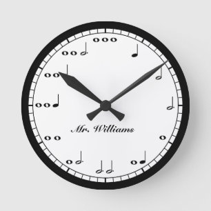Horloge Ronde Custom Black and White Music Notes Round Clock
