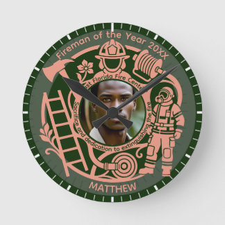 Horloge Ronde Custom Fireman Year Award Photo Clock