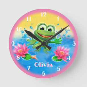 Horloge Ronde Custom Kid's clock Leaping frog design.