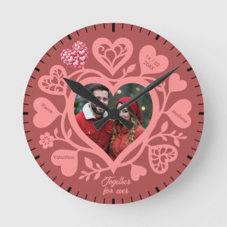 Horloge Ronde Custom Rose Photo Heart Wall Clock