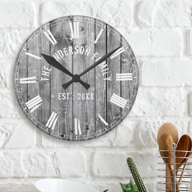 Horloge Ronde Custom Rusy Grey Nom de famille Ferme (Créateur téléchargé)