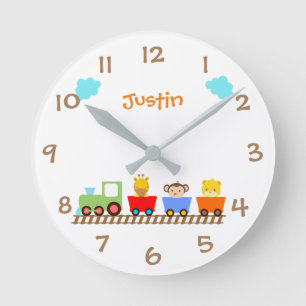 Horloge Ronde Cute Animal Train Kids Nursery Wall Clock