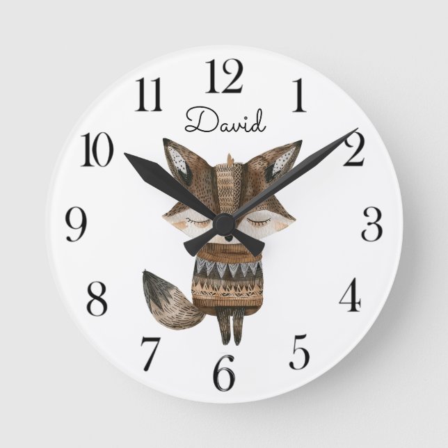 Horloge Ronde Cute aquarelle renard boisé (Recto)