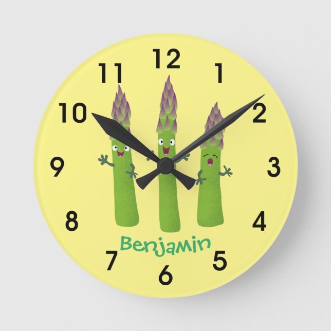 Horloge Ronde Cute asperges chantant un trio végétal dessin anim (Recto)