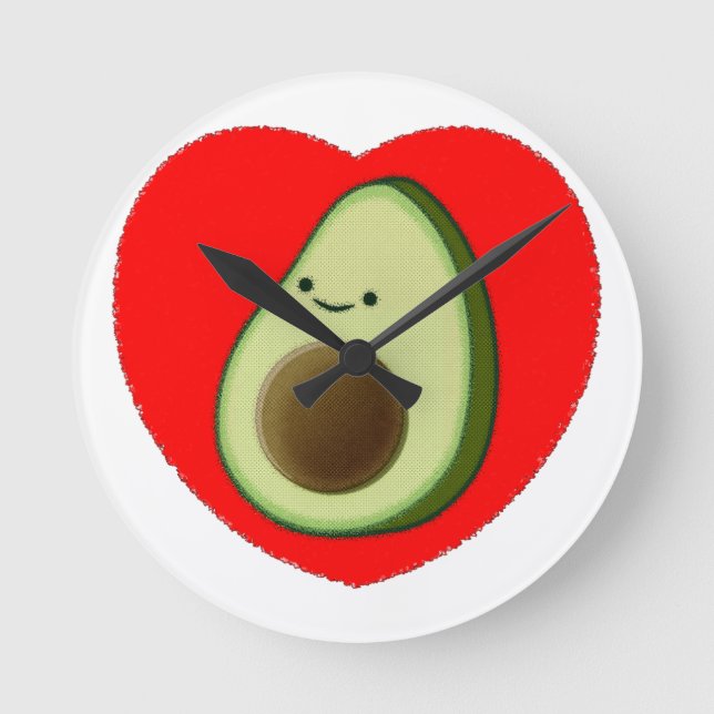 Horloge Ronde Cute Avocado Dans Le Coeur Rouge (Recto)