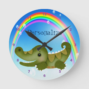Horloge Ronde Cute Baby Crocodile et Rainbow Clock