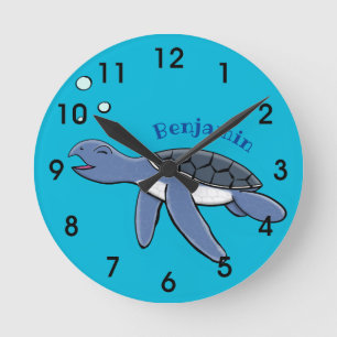 Horloge Ronde Cute baby sea turtle cartoon illustration