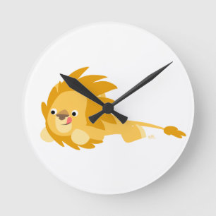 Horloge Ronde Cute Bouncy Cartoon Lion Wall Clock