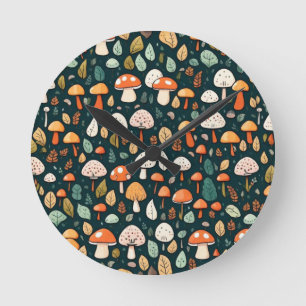 Horloge Ronde Cute champignons feuille cottage design