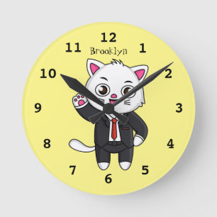 Horloge Ronde Cute chaton chat en costume d'affaires dessin anim