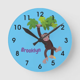 Horloge Ronde Cute chimpanzée dans le hanging cartoon round cl