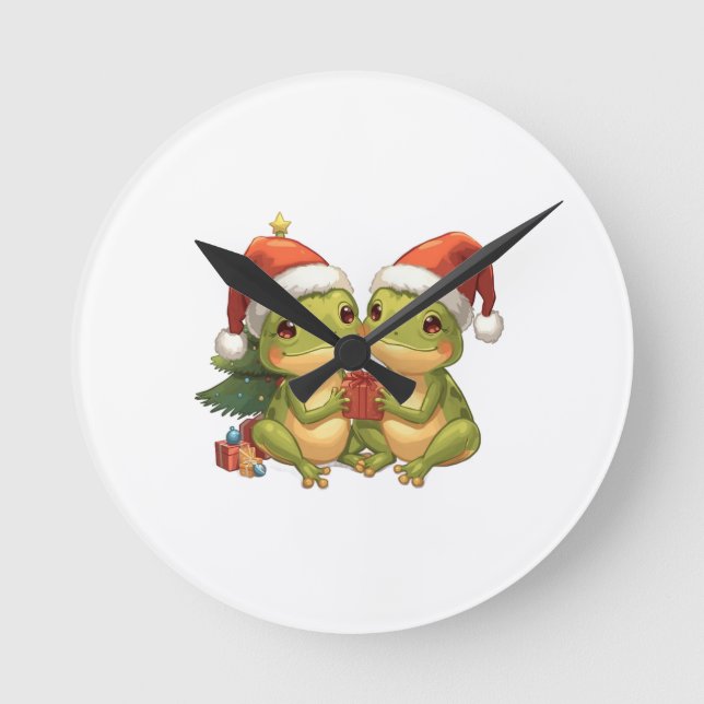 Horloge Ronde Cute Christmas Frogs Holding Gifts  Adorable Holid (Recto)