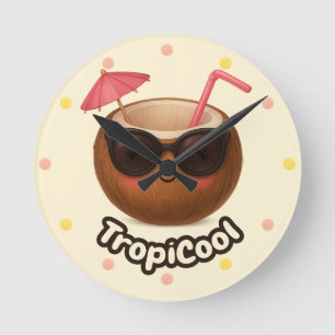 Horloge Ronde Cute Coconut - Design tropical avec points pastel