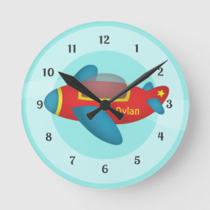 Horloge Ronde Cute Colourful Aeroplane Jet pour enfants