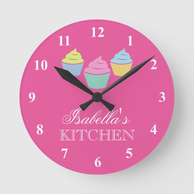 Horloge Ronde Cute custom pink cupcake kitchen wall clock (Recto)