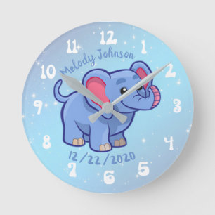 Horloge Ronde Cute Elephant Monogram