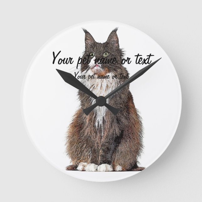 Horloge Ronde Cute et Cool, Maine Coon Cat (Recto)