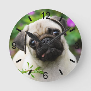 Horloge Ronde Cute Fawn Couleur Carlin Chien Chien Chien Chien P