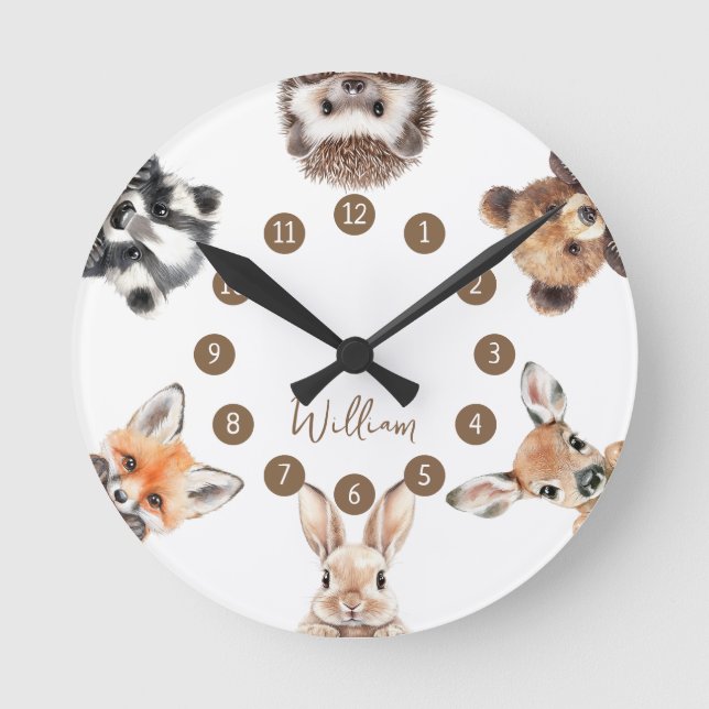 Horloge Ronde Cute Forest Friends Woodland Animaux Nursery (Recto)