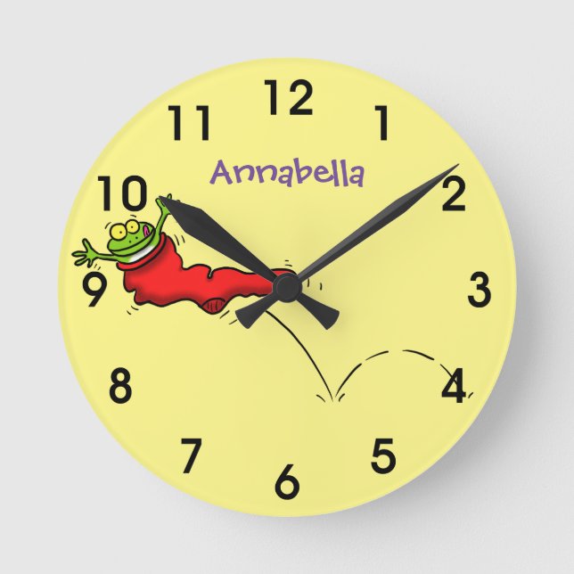 Horloge Ronde Cute grenouille dans une chaussette rouge saut de  (Recto)