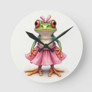 Horloge Ronde Cute grenouille en rose