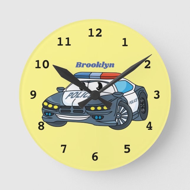 Horloge Ronde Cute happy police car cartoon illustration (Recto)