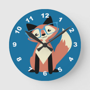 Horloge Ronde Cute Hipster Lunettes Fox