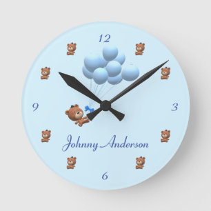 Horloge Ronde Cute It's a Boy Teddy Bear and Balloons Theme