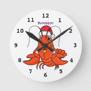 Horloge Ronde Cute joyeux homard portant le dessin du casquette 