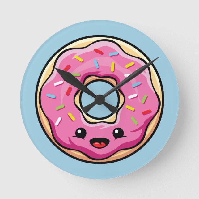 Horloge Ronde Cute Kawaii Donut rose (Recto)