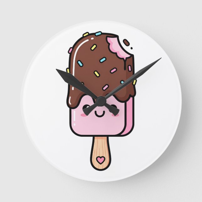 Horloge Ronde Cute Kawaii Smiling Popsicle (Recto)