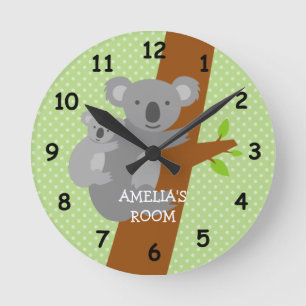 Horloge Ronde Cute koala bear polka dots nursery wall clock