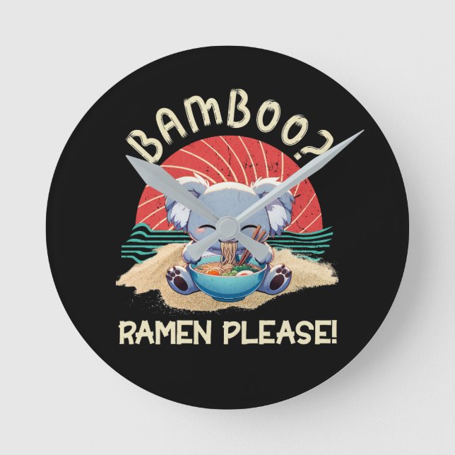 Horloge Ronde Cute Koala manger Ramen Vintage soleil (Recto)