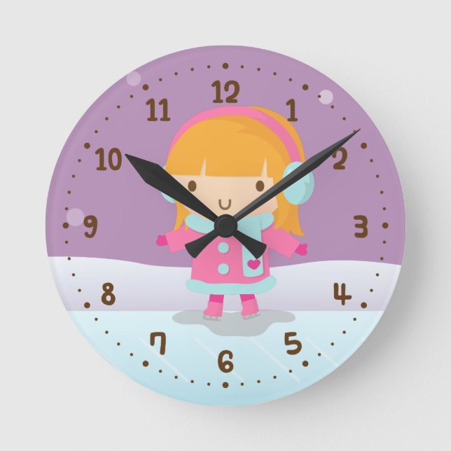 Horloge Ronde Cute Little Ice Skater Winter Girls (Recto)