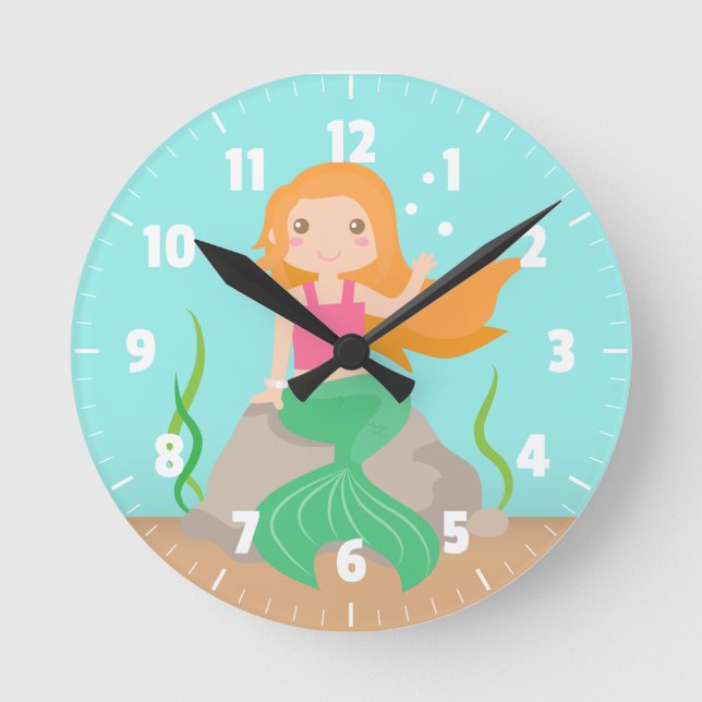Horloge Ronde Cute Mermaid under the sea, for Girls (Recto)
