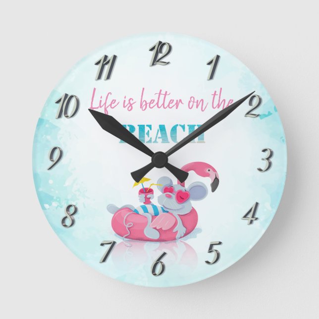 Horloge Ronde Cute Mouse Plage élégante    (Recto)