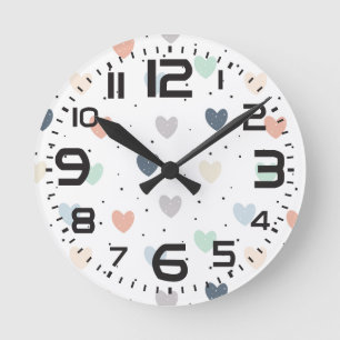 Horloge Ronde Cute Pastel Coeurs Nursery