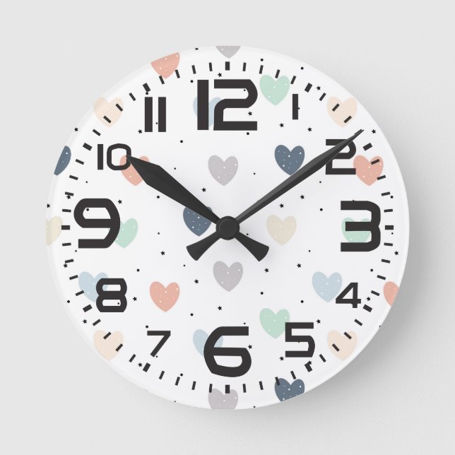 Horloge Ronde Cute Pastel Coeurs Nursery (Recto)