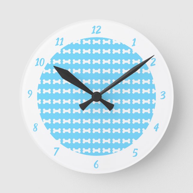 Horloge Ronde Cute petit chien os bleu blanc Motif (Recto)