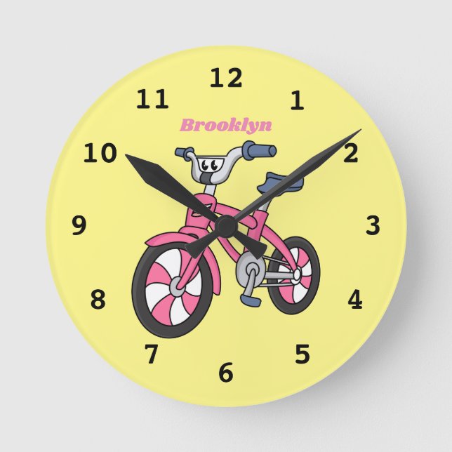 Horloge Ronde Cute pink kids bicycle cartoon illustration (Recto)