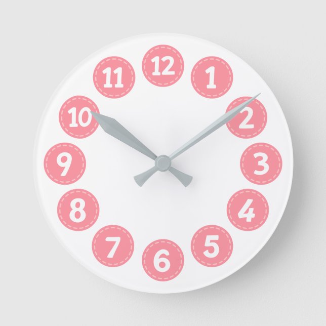 Horloge Ronde Cute Pink Numbers (Recto)