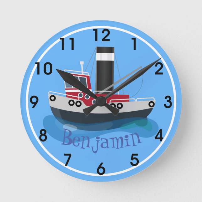 Horloge Ronde Cute red fishing trawler boat cartoon (Recto)