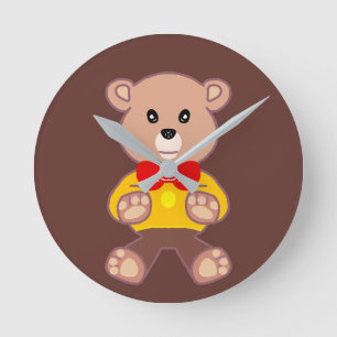 Horloge Ronde Cute rouge Bowtie Beige Teddy Ours Brown