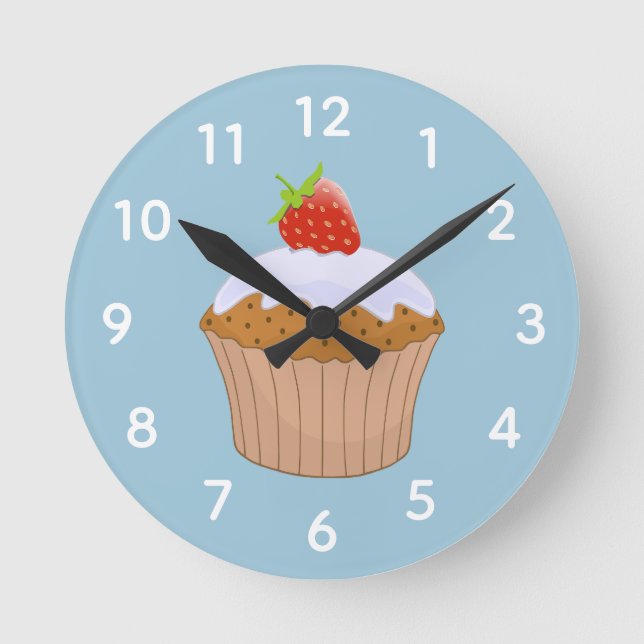 Horloge Ronde Cute Strawberry Bun Blue (Recto)