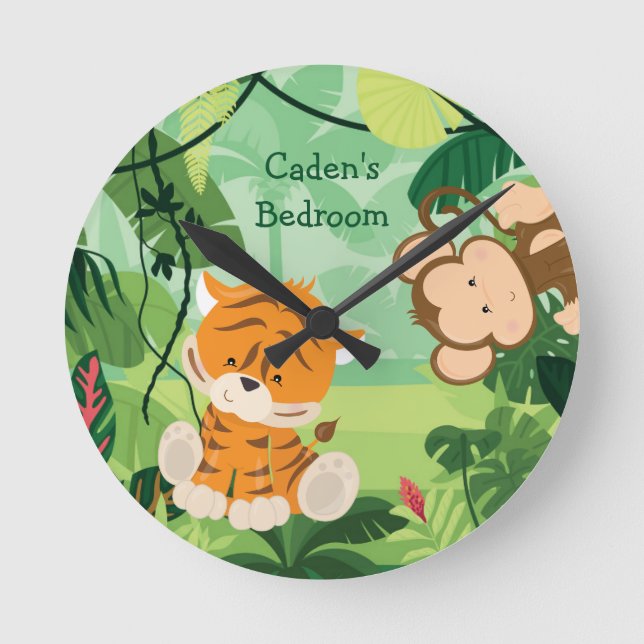 Horloge Ronde Cute Tiger Custom Safari Animal Kids Room (Recto)