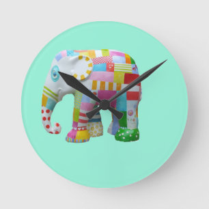 Horloge Ronde Cute toy retro elephant whimsical colourful