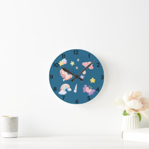 Horloge Ronde Cute Unicorn Rainbow motif de ballon coeur étoile