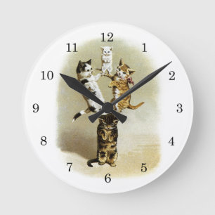 Horloge Ronde Cute Vintage Chats Victoriens Chatons Jouer, Humou