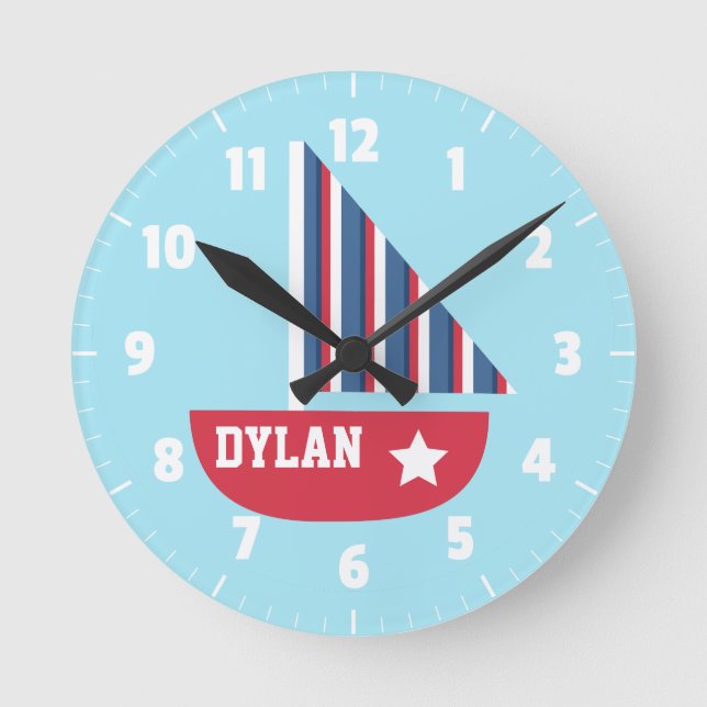 Horloge Ronde Cute Voilier Nautique Pour Salle Enfants (Recto)